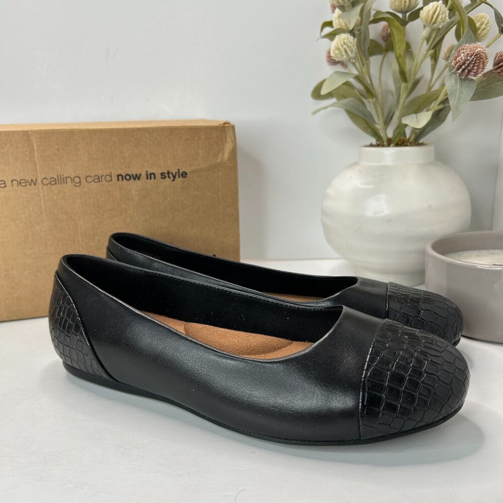 Softwalk Sonoma Cap Toe Ballet Flat Black Croco S1907-027 Women's 7.5W Tried On